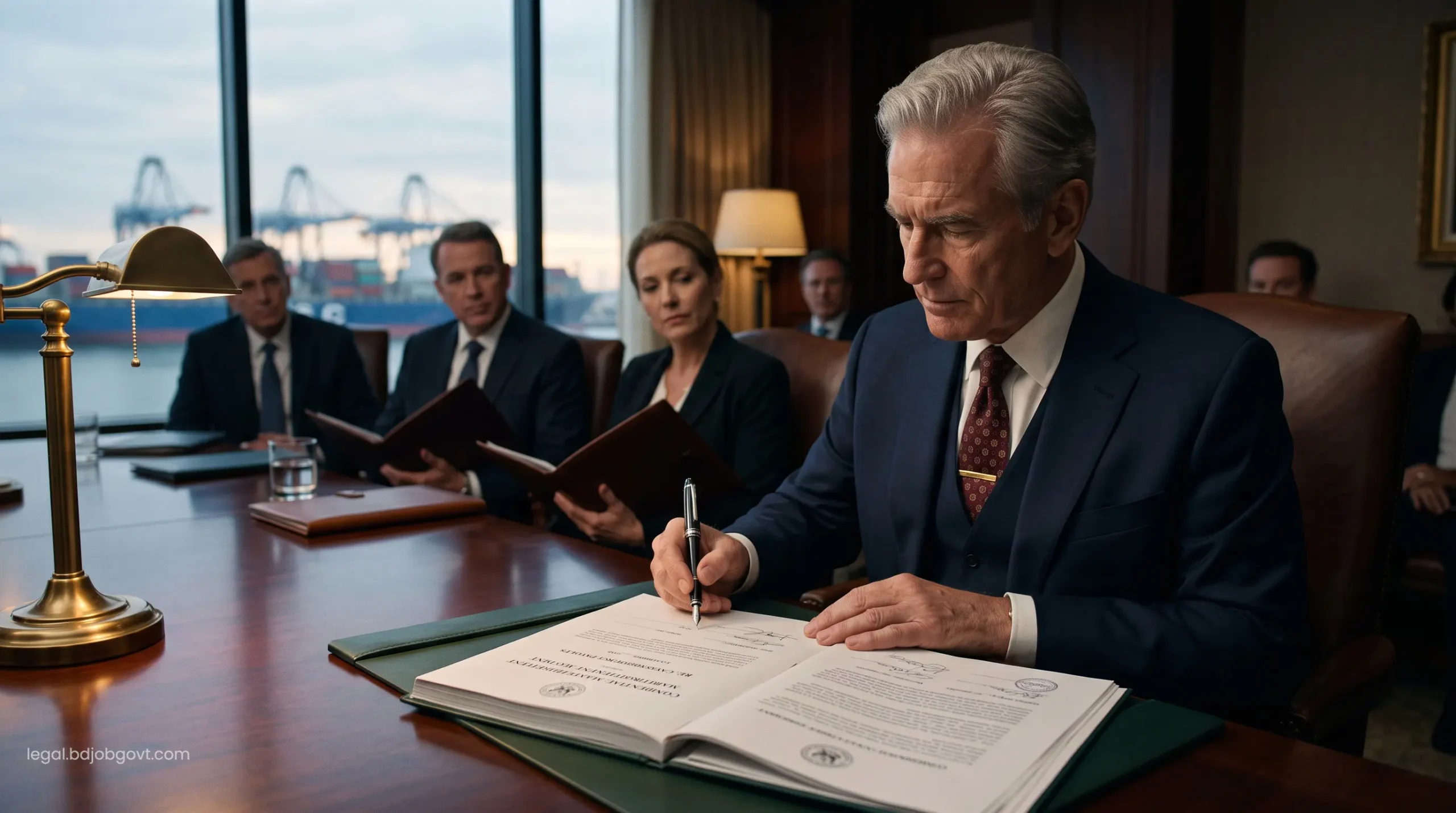 Specialized master signing a multi-million-dollar maritime settlement matrix agreement for catastrophic Jones Act payouts.